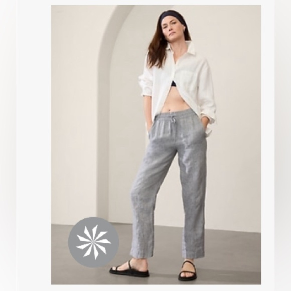 Athleta Retreat Linen High Rise Ankle pant LARGE NWT -color: storm cloud